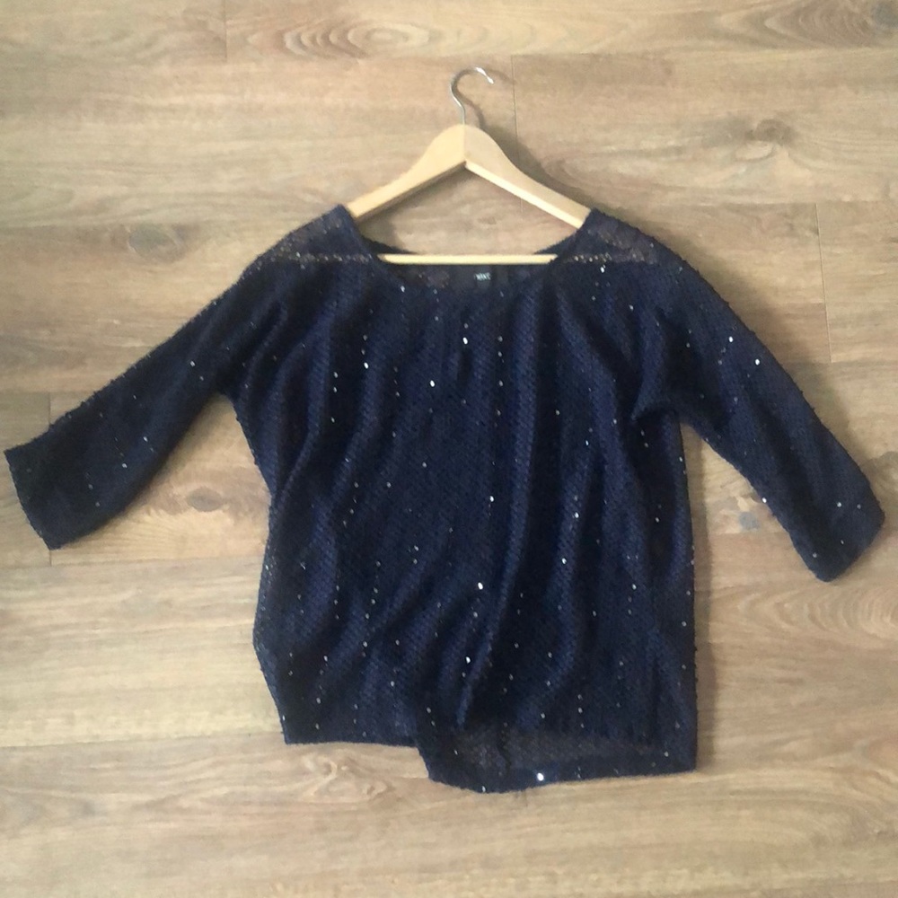 blue sequinned cover up holey long sleeved shirt
